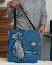 Personalized Golf Leather Printed Blue All-over Tote aos-all-over-tote-lifestyle-front-10