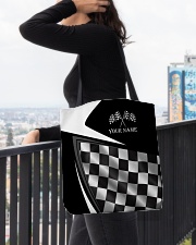 PERSONALIZED RACING BLACK WHITE All-over Tote aos-all-over-tote-lifestyle-front-05
