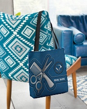 Personalized Haidresser Leather Blue All-over Tote aos-all-over-tote-lifestyle-front-01