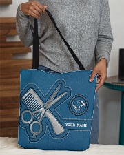 Personalized Haidresser Leather Blue All-over Tote aos-all-over-tote-lifestyle-front-10