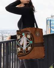 NATIVE BROWN BLUE PATTERN ALL SEASON All-over Tote aos-all-over-tote-lifestyle-front-05