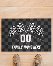 Personalized Racing Two Crossed Checkered Flags Door Mat Doormat 22.5" x 15" aos-doormat-22-5x15-lifestyle-front-02