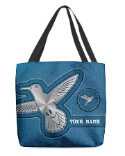 Personalized Humminbird Leather Printed Blue All-over Tote front