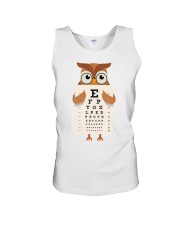Awesome t-shirt design that features an owl wearing glasses and holding an eye chart. Unisex Tank tile