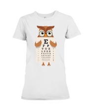Awesome t-shirt design that features an owl wearing glasses and holding an eye chart. Premium Fit Ladies Tee tile
