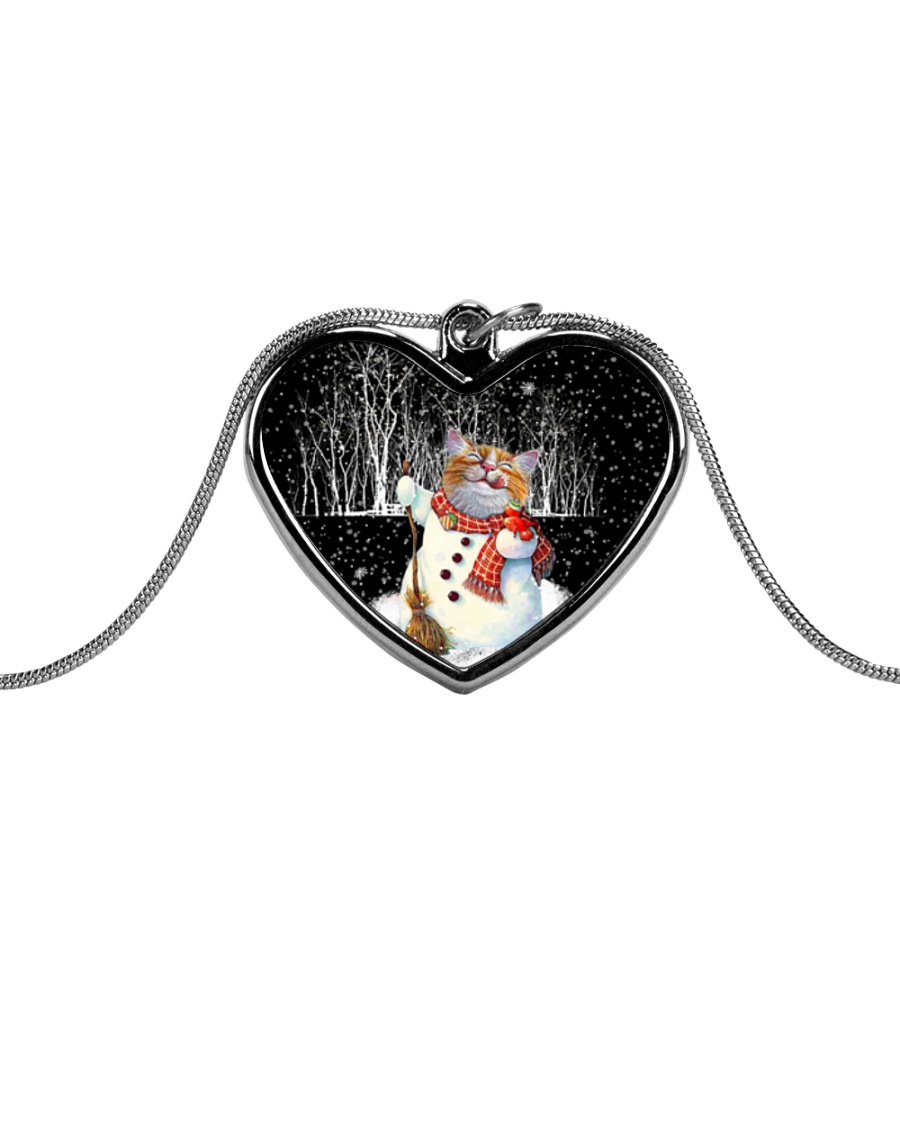 Christmas cat pendant Metallic Heart Necklace