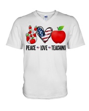 Felice Peace Love Teaching V-Neck T-Shirt tile