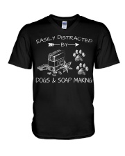 Easily Distracted By Dogs And Soap Making V-Neck T-Shirt tile
