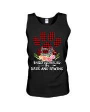 Easily Distracted By Dogs And Sewing Plaid Unisex Tank tile