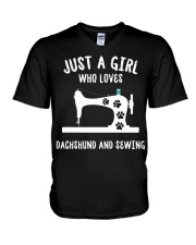 Just A Girl Who Loves Dachshund And Sewing V-Neck T-Shirt tile