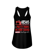 With Jesus In Her Heart Pretty Fabric In Her Hand Ladies Flowy Tank tile