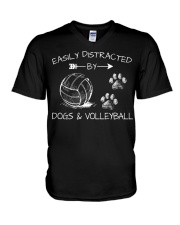 Easily Distracted By Dogs And Volleyball V-Neck T-Shirt tile