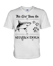 This Girl Runs On Sharks And Dogs V-Neck T-Shirt tile