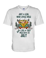 July Girl Who Loves Dogs And Like A Trip V-Neck T-Shirt tile