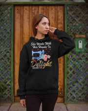 She Works With Her Hands In Delight Proverbs 31:13 Hooded Sweatshirt apparel-hooded-sweatshirt-lifestyle-02