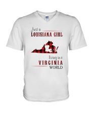 JUST A LOUISIANA GIRL IN A VIRGINIA WORLD V-Neck T-Shirt thumbnail