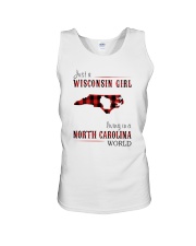 JUST A WISCONSIN GIRL IN A NORTH CAROLINA WORLD Unisex Tank thumbnail