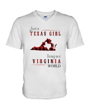 JUST A TEXAS GIRL IN A VIRGINIA WORLD V-Neck T-Shirt thumbnail