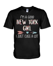 I'M A GOOD NEW YORK GIRL I JUST CUSS A LOT V-Neck T-Shirt thumbnail