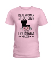 WOMAN BORN IN OCTOBER WITH LOUISIANA BLOOD Ladies T-Shirt thumbnail