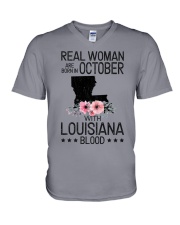 WOMAN BORN IN OCTOBER WITH LOUISIANA BLOOD V-Neck T-Shirt thumbnail