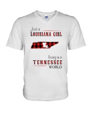 JUST A LOUISIANA GIRL IN A TENNESSEE WORLD V-Neck T-Shirt thumbnail