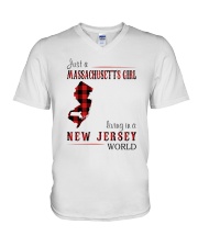 JUST A MASSACHUSETTS GIRL IN A NEW JERSEY WORLD V-Neck T-Shirt thumbnail