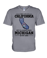 LIVE IN CALIFORNIA BUT MICHIGAN IN MY DNA V-Neck T-Shirt thumbnail