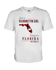 JUST A WASHINGTON GIRL IN A FLORIDA WORLD V-Neck T-Shirt thumbnail