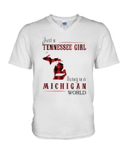 JUST A TENNESSEE GIRL IN A MICHIGAN WORLD V-Neck T-Shirt thumbnail