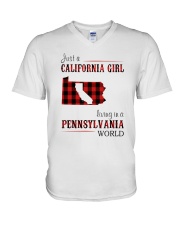 JUST A CALIFORNIA GIRL IN A PENNSYLVANIA WORLD V-Neck T-Shirt thumbnail