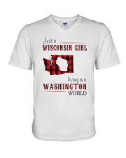JUST A WISCONSIN GIRL IN A WASHINGTON WORLD V-Neck T-Shirt thumbnail