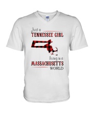 JUST A TENNESSEE GIRL IN A MASSACHUSETTS WORLD V-Neck T-Shirt thumbnail