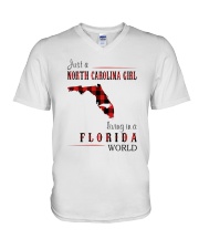 JUST A NORTH CAROLINA GIRL IN A FLORIDA WORLD V-Neck T-Shirt thumbnail