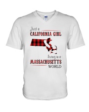 JUST A CALIFORNIA GIRL IN A MASSACHUSETTS WORLD V-Neck T-Shirt thumbnail