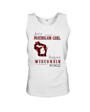 JUST A MICHIGAN GIRL IN A WISCONSIN WORLD Unisex Tank thumbnail