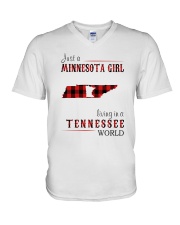 JUST A MINNESOTA GIRL IN A TENNESSEE WORLD V-Neck T-Shirt thumbnail