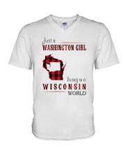JUST A WASHINGTON GIRL IN A WISCONSIN WORLD V-Neck T-Shirt thumbnail