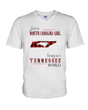 JUST A NORTH CAROLINA GIRL IN A TENNESSEE WORLD V-Neck T-Shirt thumbnail