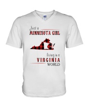 JUST A MINNESOTA GIRL IN A VIRGINIA WORLD V-Neck T-Shirt thumbnail