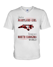 JUST A MARYLAND GIRL IN A NORTH CAROLINA WORLD V-Neck T-Shirt thumbnail