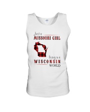 JUST A MISSOURI GIRL IN A WISCONSIN WORLD Unisex Tank thumbnail