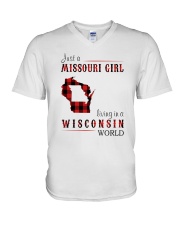 JUST A MISSOURI GIRL IN A WISCONSIN WORLD V-Neck T-Shirt thumbnail