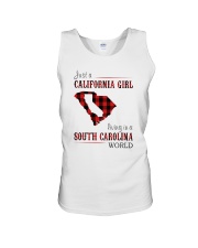JUST A CALIFORNIA GIRL IN A SOUTH CAROLINA WORLD Unisex Tank thumbnail