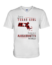 JUST A TEXAS GIRL IN A MASSACHUSETTS WORLD V-Neck T-Shirt thumbnail