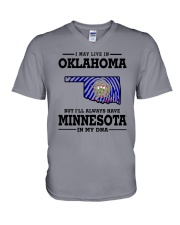 LIVE IN OKLAHOMA BUT I'LL HAVE MINNESOTA IN MY DNA V-Neck T-Shirt thumbnail