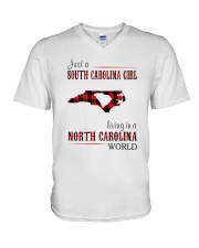 JUST A SOUTH CAROLINA GIRL-A NORTH CAROLINA WORLD V-Neck T-Shirt thumbnail