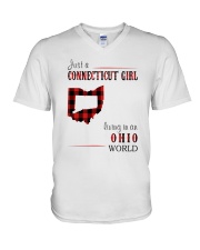 JUST A CONNECTICUT GIRL IN AN OHIO WORLD V-Neck T-Shirt thumbnail