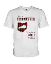 JUST A KENTUCKY GIRL IN AN OHIO WORLD V-Neck T-Shirt thumbnail