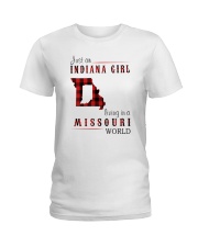 JUST AN INDIANA GIRL IN A MISSOURI WORLD Ladies T-Shirt thumbnail